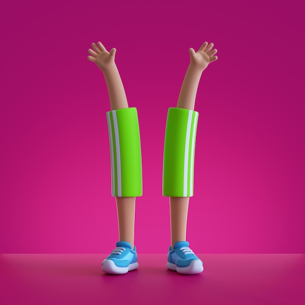 Hands and legs isolated on pink background