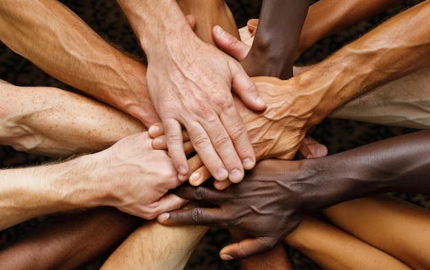 Photo hands linked in unified effort unity emblem hands joined in symbolic unity united front