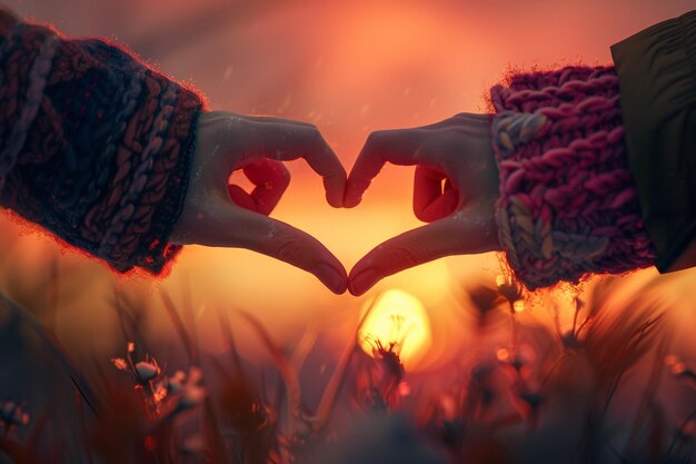 Photo hands making a heart with the sun behind them