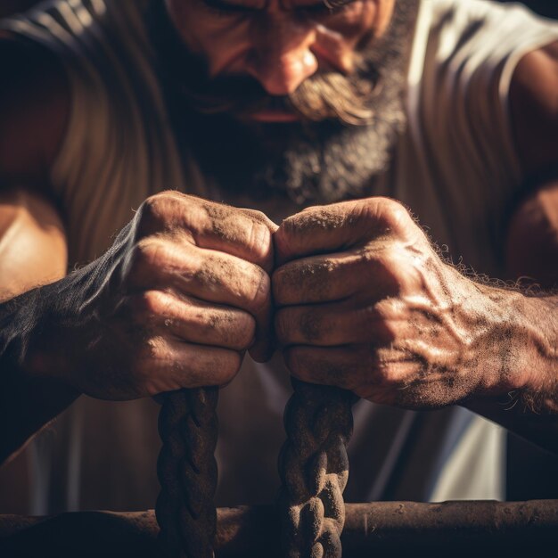 Photo hands of male fitness in gym