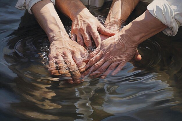 hands of a man with the words " hands together " in the water.