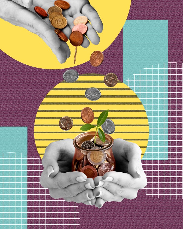 손과 돈 콜라지 디자인