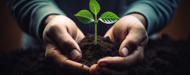 Hands nurturing a young plant symbolizing growth and care