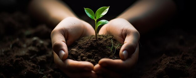 Hands nurturing a young plant symbolizing growth and care