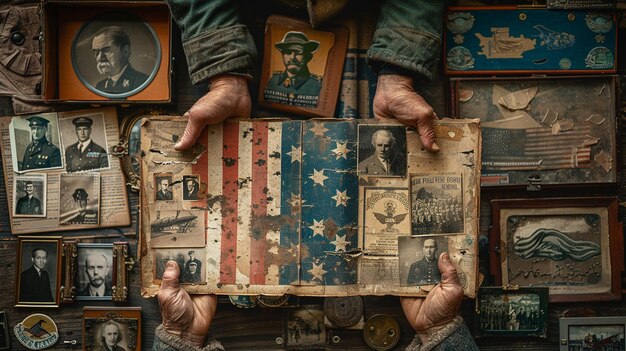 Foto hands of a veteran holding an american flag wallpaper