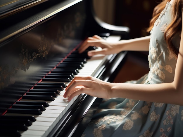 写真 ショーでピアノを弾く女性の手