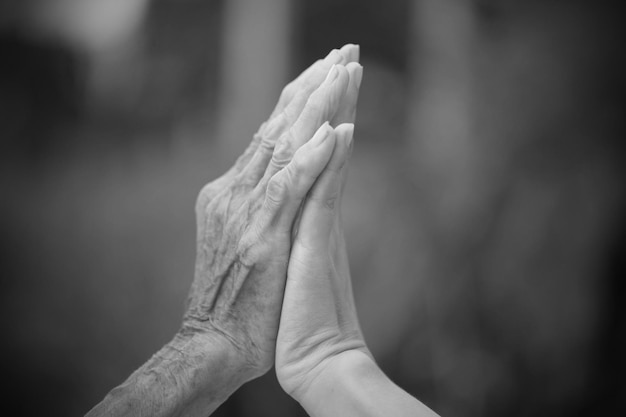 Hands of the old woman Black and White