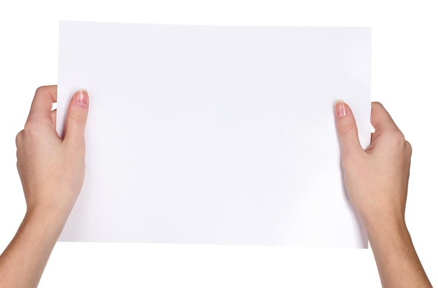 Photo hands and paper isolated on white