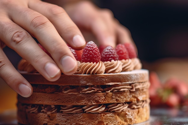 Photo hands pastry chef cake berry generate ai