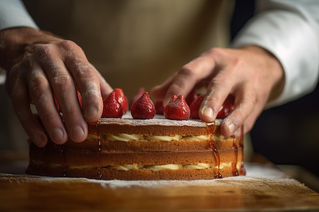 Hands pastry chef cake food Generate Ai