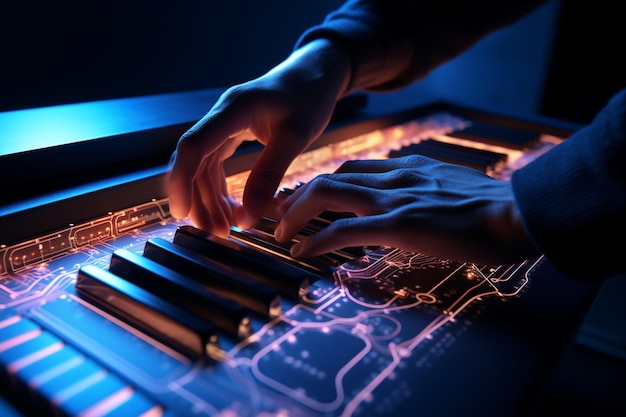 Hands of a pianist creating harmonious chords on a 00281 01