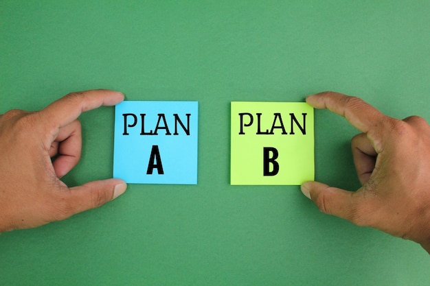 Photo in the hands of plan a and plan b. the concept of plan selection. back-up plan. project and crisis