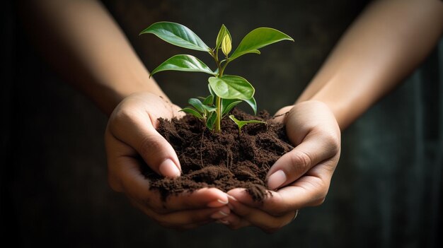 in hands a plant for planting nature conservation