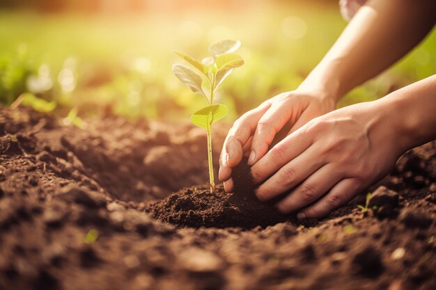 土壌生成AIで苗を植える手