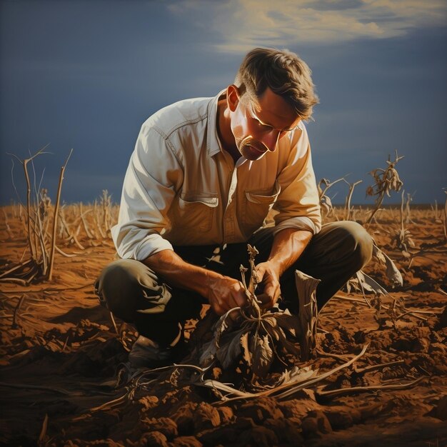 Hands planting seeds in an agricultural field full photo