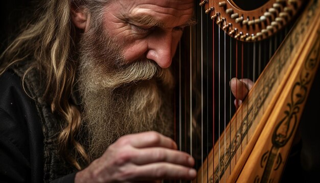 Photo hands playing a celtic harp