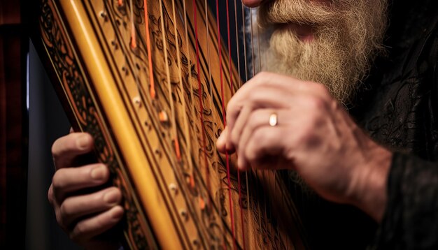 Foto mani che suonano un'arpa celtica