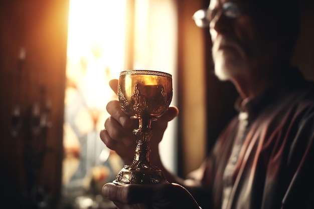 Hands of the pope celebrated the Eucharist with body and blood of christ Generative AI