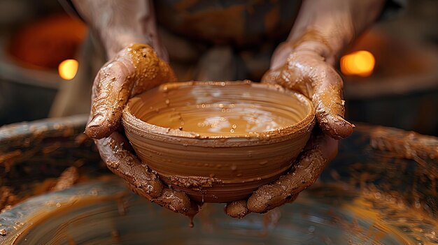 Hands of a potter expertly forming the bowl of a goblet creating elegant curves in a pottery s