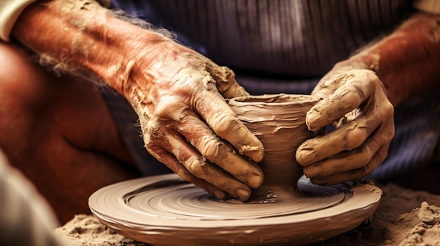 Hands of a potter at work