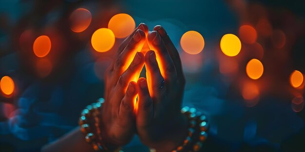 Hands in Prayer Illuminated by Light Symbolizing Spiritual Connection and Devotion Concept Spiritual Connection Devotion Prayer Illumination Light