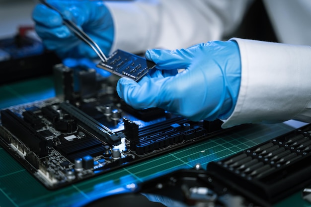 Hands repairing electronic devices Electronic technician