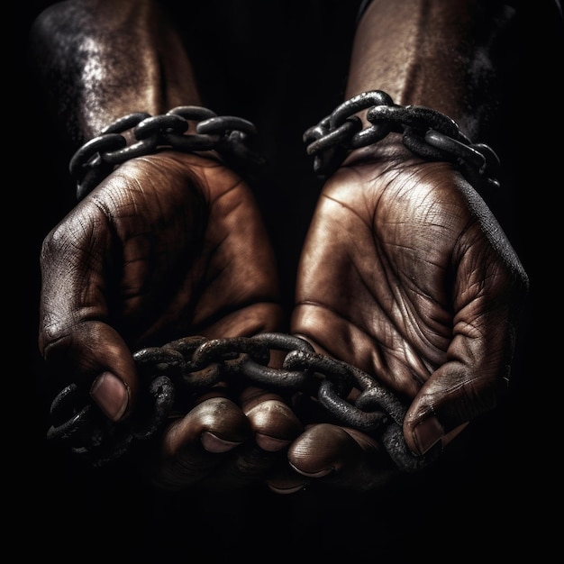 Photo hands shackled by chains