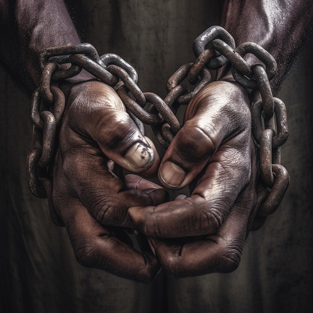 Photo hands shackled by chains