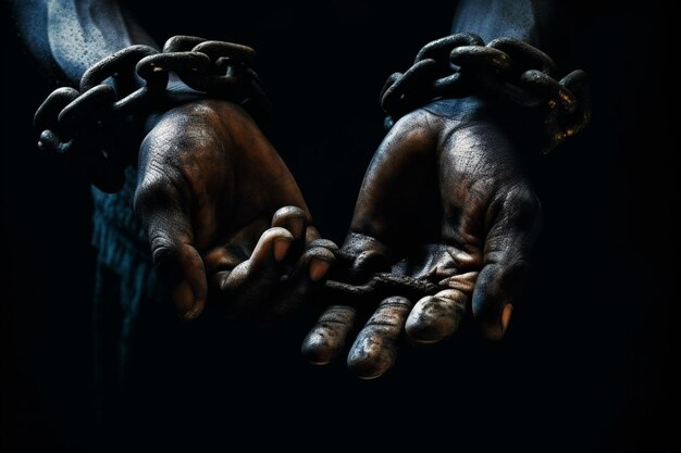 Photo hands shackled by chains