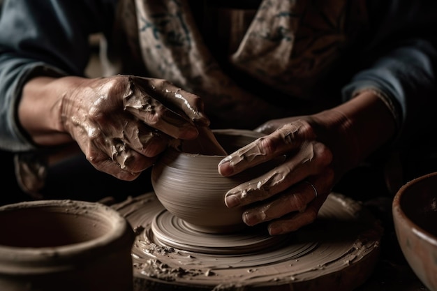 Hands Shaping Clay Into A Bowl Generative AI