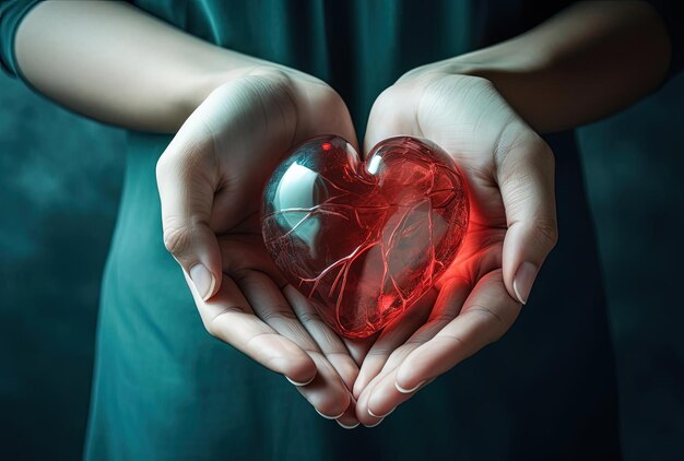 the hands of someone holding a heart on a blue grey background