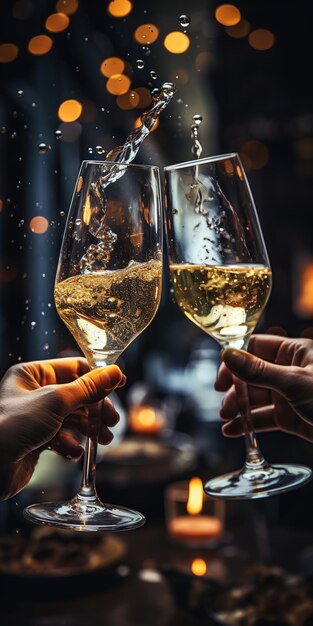 Hands toasting with champagne glasses AI Generated image