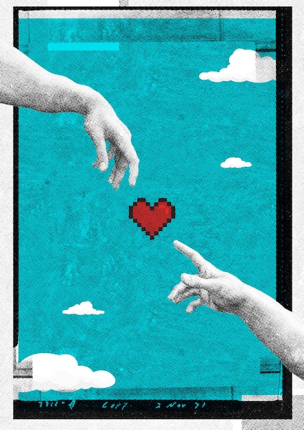 Photo hands touching heart collage