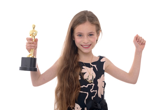 Hands Up Girl With Trophy