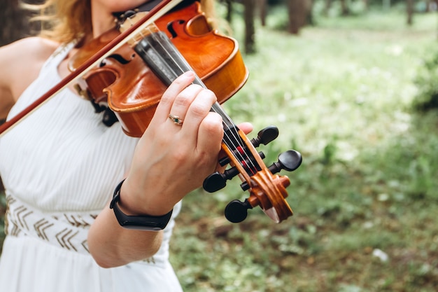 Hands of a violinist close-up.