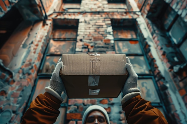 Hands of warehouse worker lifting box horizontal