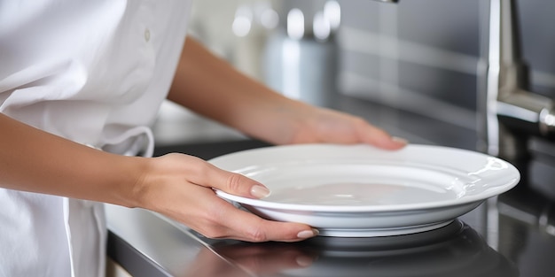 hands wash dishes in the sink Generative AI