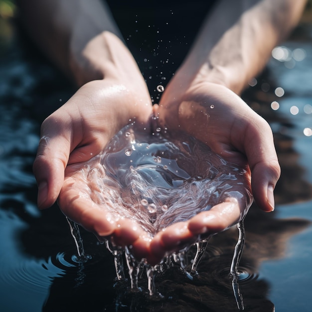 写真 背景に水滴が映っている手