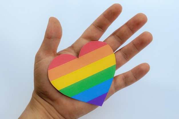 Hands with heart in gay lgbt colors