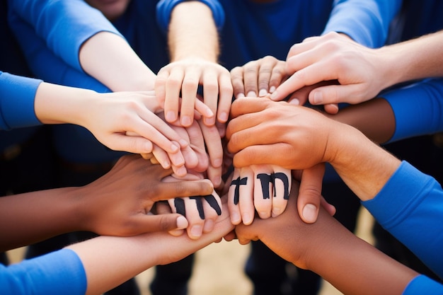 Hands with letters forming the word teamwork