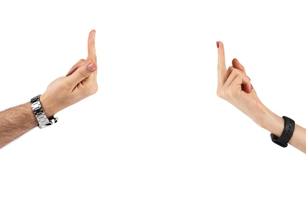 Hands with middle fingers isolated on white background Gestures shown by hands Middle finger isolated on white background