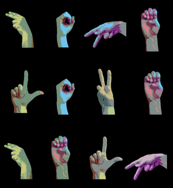 Hands with sign language collage