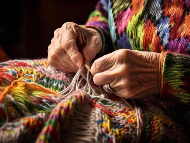 hands of the woman who knits woolen threads generated ia