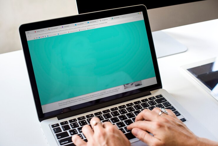 Photo hands working typing on laptop