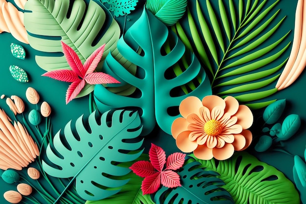 Handsculpted leaves and plasticine flower for craft decoration created with generative ai