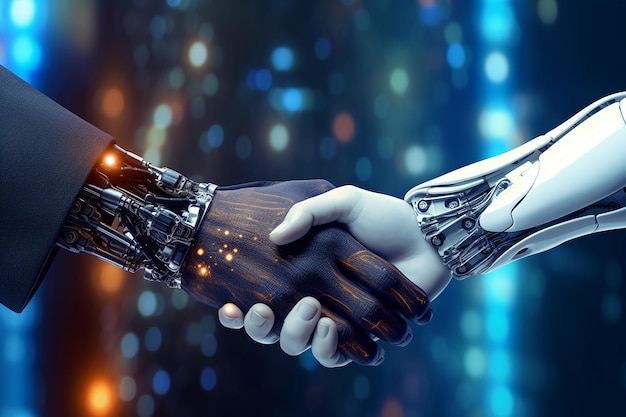 Handshake Between AI Robot and a Human as a Symbol of Cooperation to Help Human Works