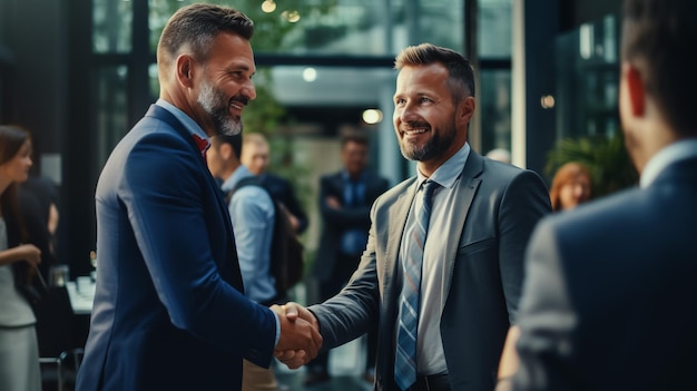 Photo handshake business partners at the negotiating table