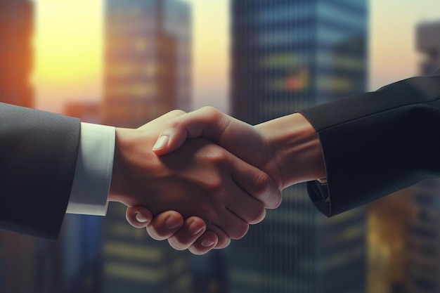 handshake of businessmen on the background of a cityscape.