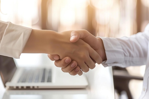 Handshake between consultant and client in a business meeting