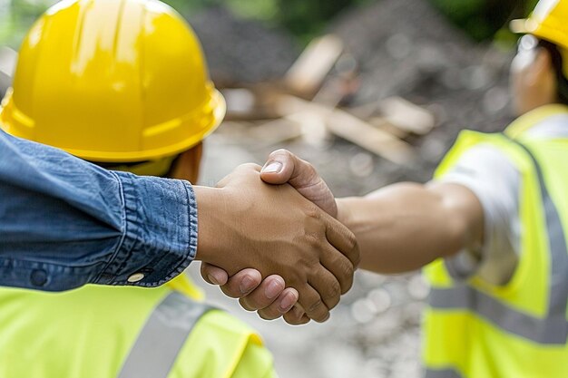 Handshake between contractor and client at a project site